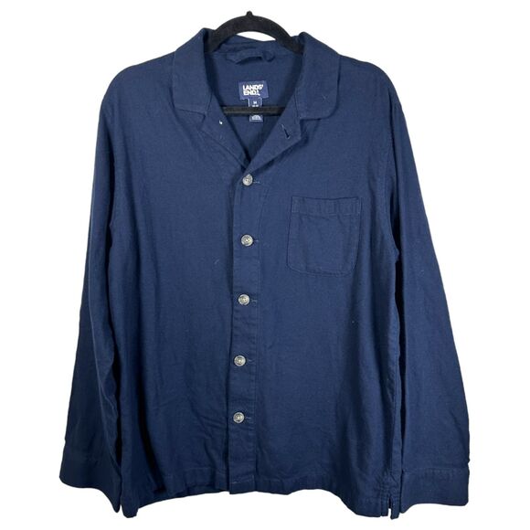 Lands' End Navy Blue Super Soft Flannel Button Long Sleeve Men's Medium 38-40 - Picture 1 of 5